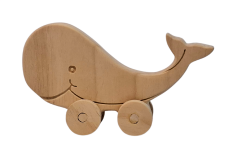 Tekerlekli Balina Oyuncak Hayvan Figürü - Doğal Masif Ahşap
