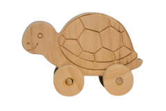Tekerlekli Kaplumbağa Oyuncak Hayvan Figürü - Doğal Masif Ahşap