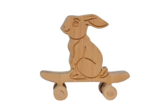 Kaykaylı Tavşan Oyuncak Hayvan Figürü - Doğal Masif Ahşap