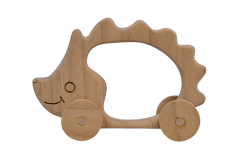 Tekerlekli Kirpi Oyuncak Hayvan Figürü - Doğal Masif Ahşap