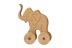 Tekerlekli Fil Oyuncak Hayvan Figürü - Doğal Masif Ahşap